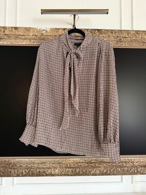 Who What Wear Women's Tie-Neck Houndstooth Shirt - Brown & Black